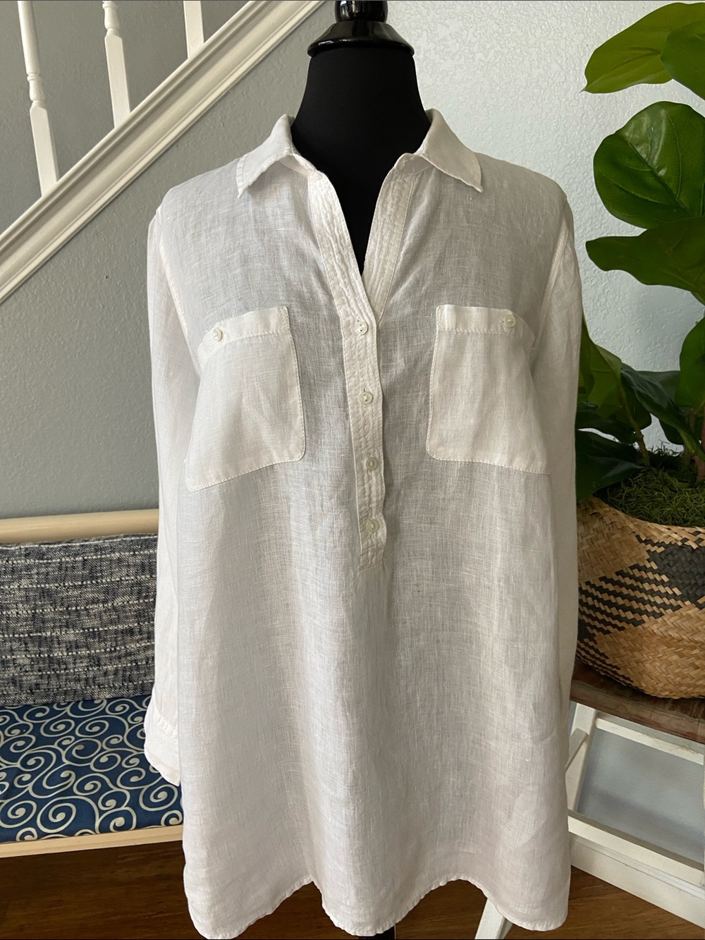 Talbots White Linen Button-Front Tunic